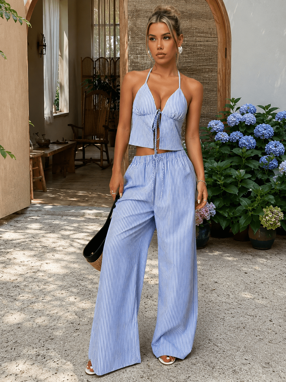 Conjunto de top halter a rayas Mary