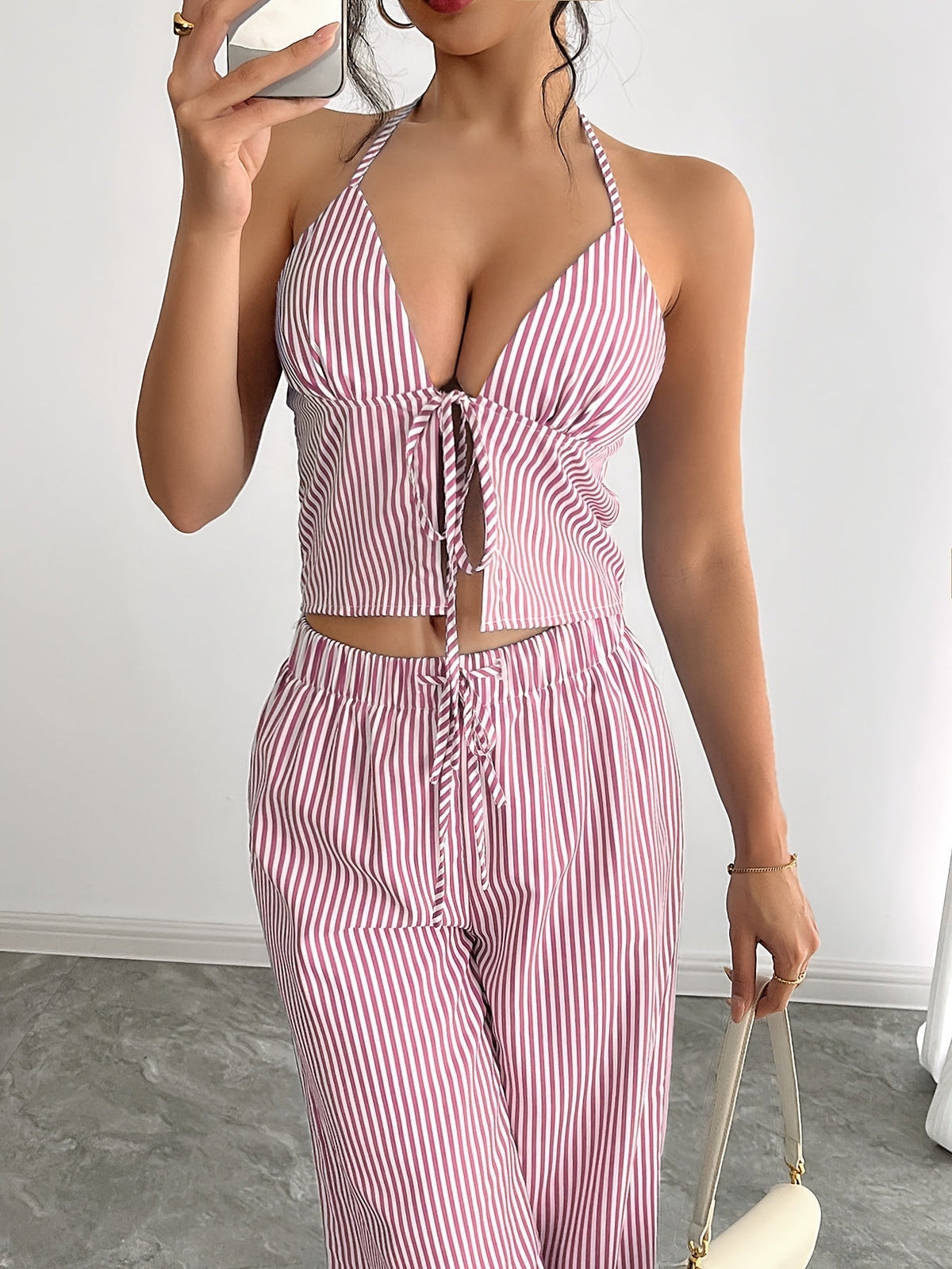 Conjunto de top halter a rayas Mary