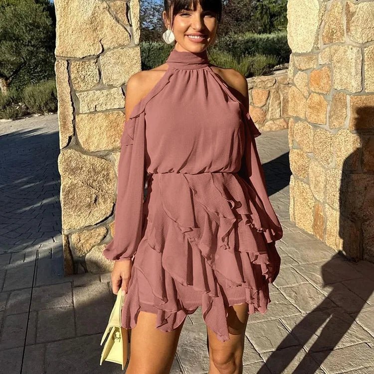 Minivestido escalonado con cuello halter Maureen