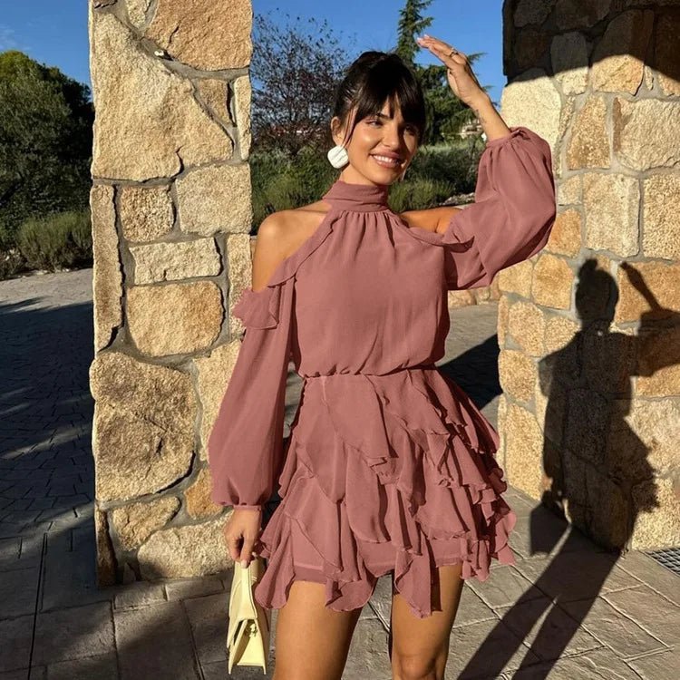 Minivestido escalonado con cuello halter Maureen