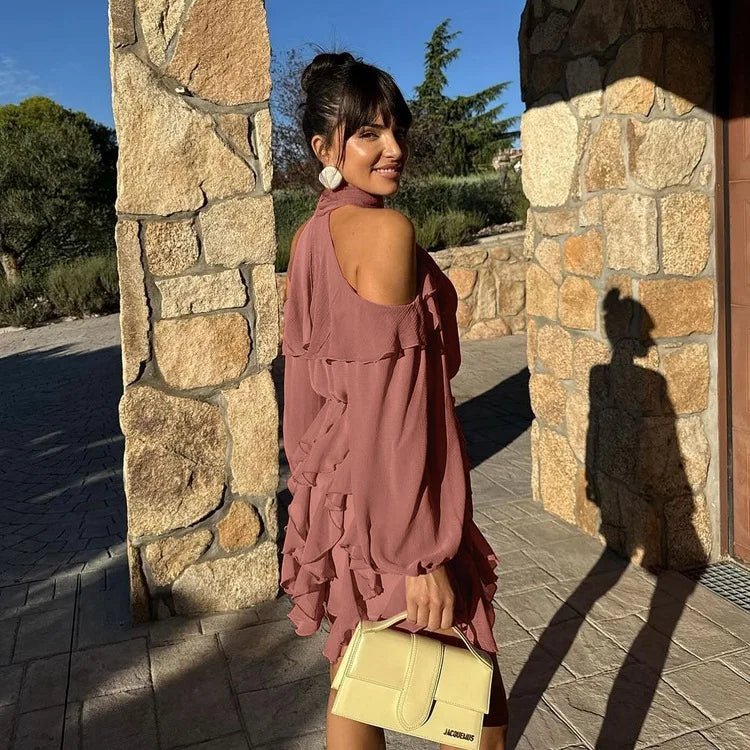 Minivestido escalonado con cuello halter Maureen