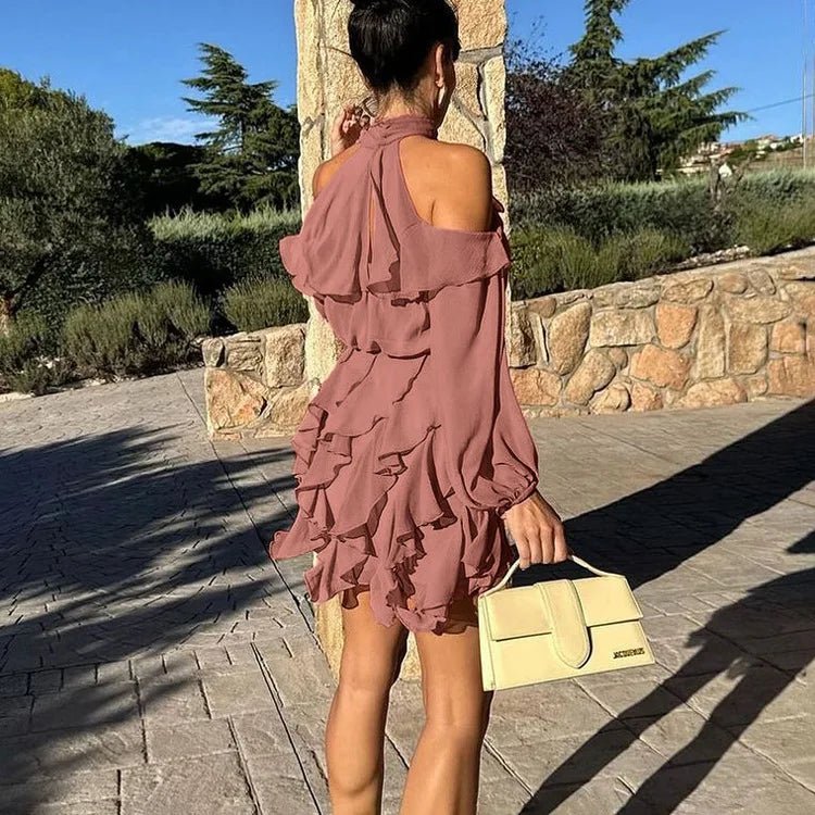 Minivestido escalonado con cuello halter Maureen