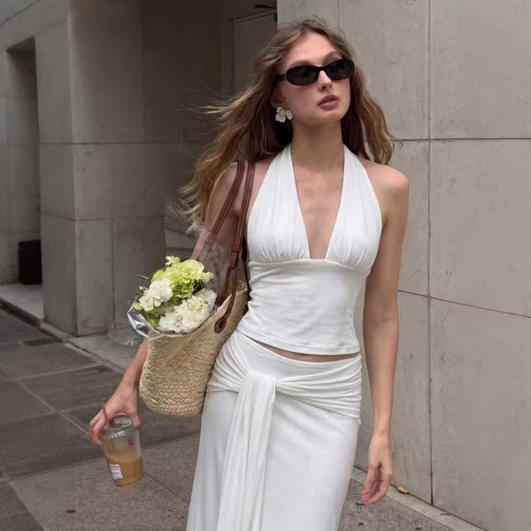 Conjunto de falda de dos piezas con cuello halter Melissa