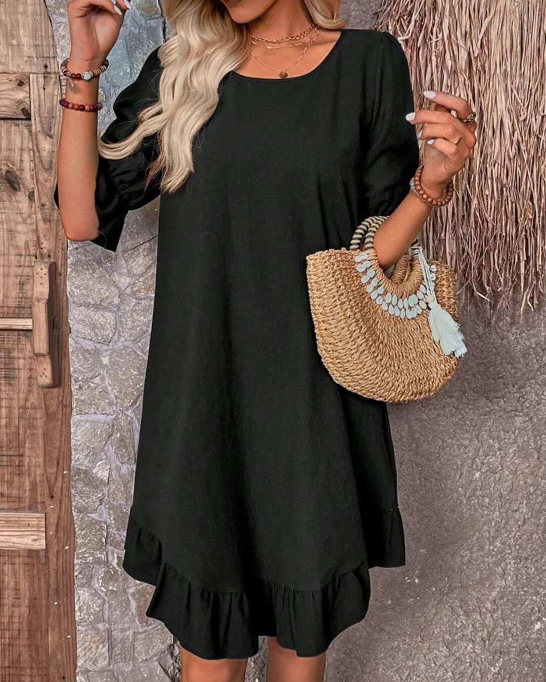 Vestido Mia de punto fruncido con bajo de volantes