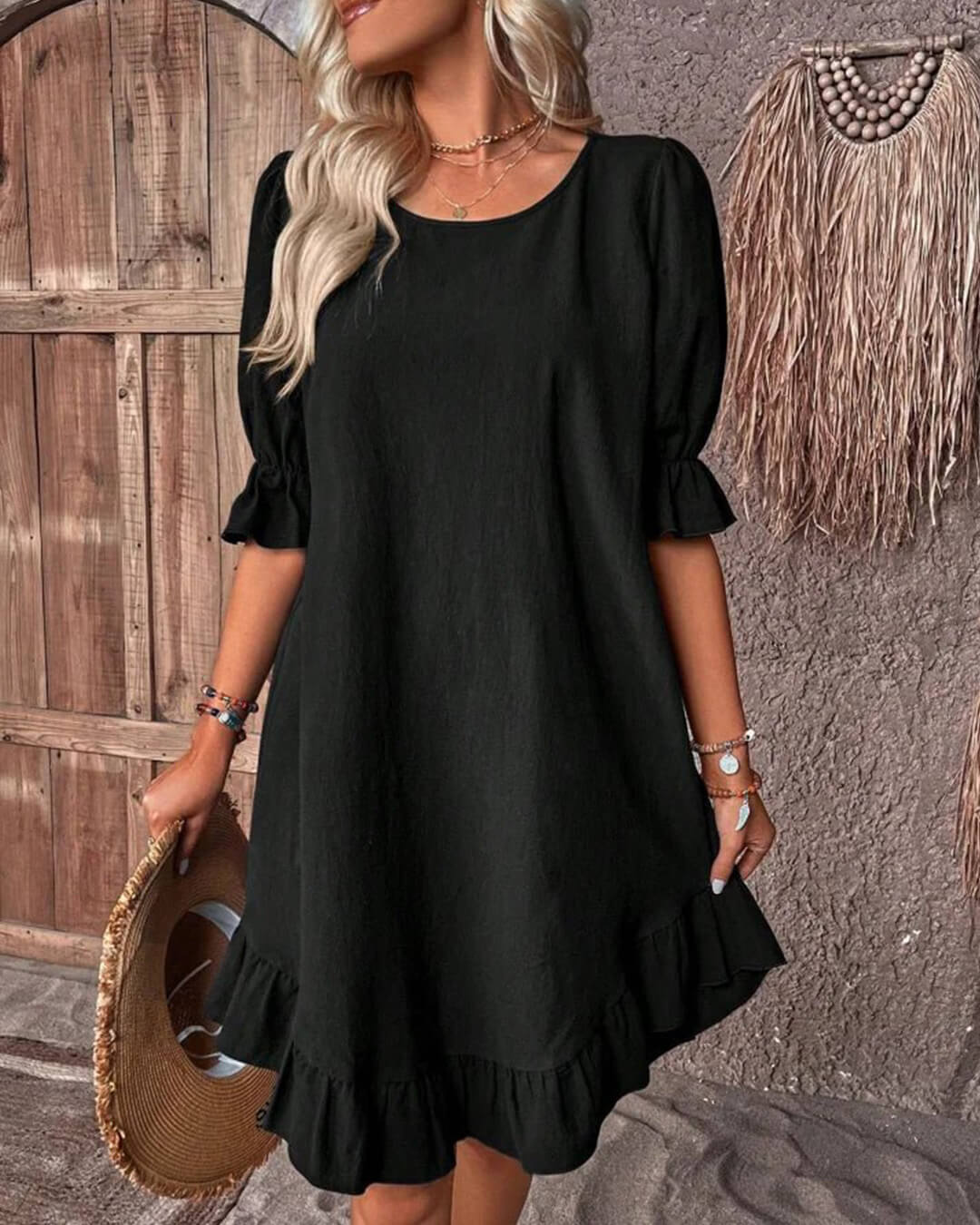 Vestido Mia de punto fruncido con bajo de volantes