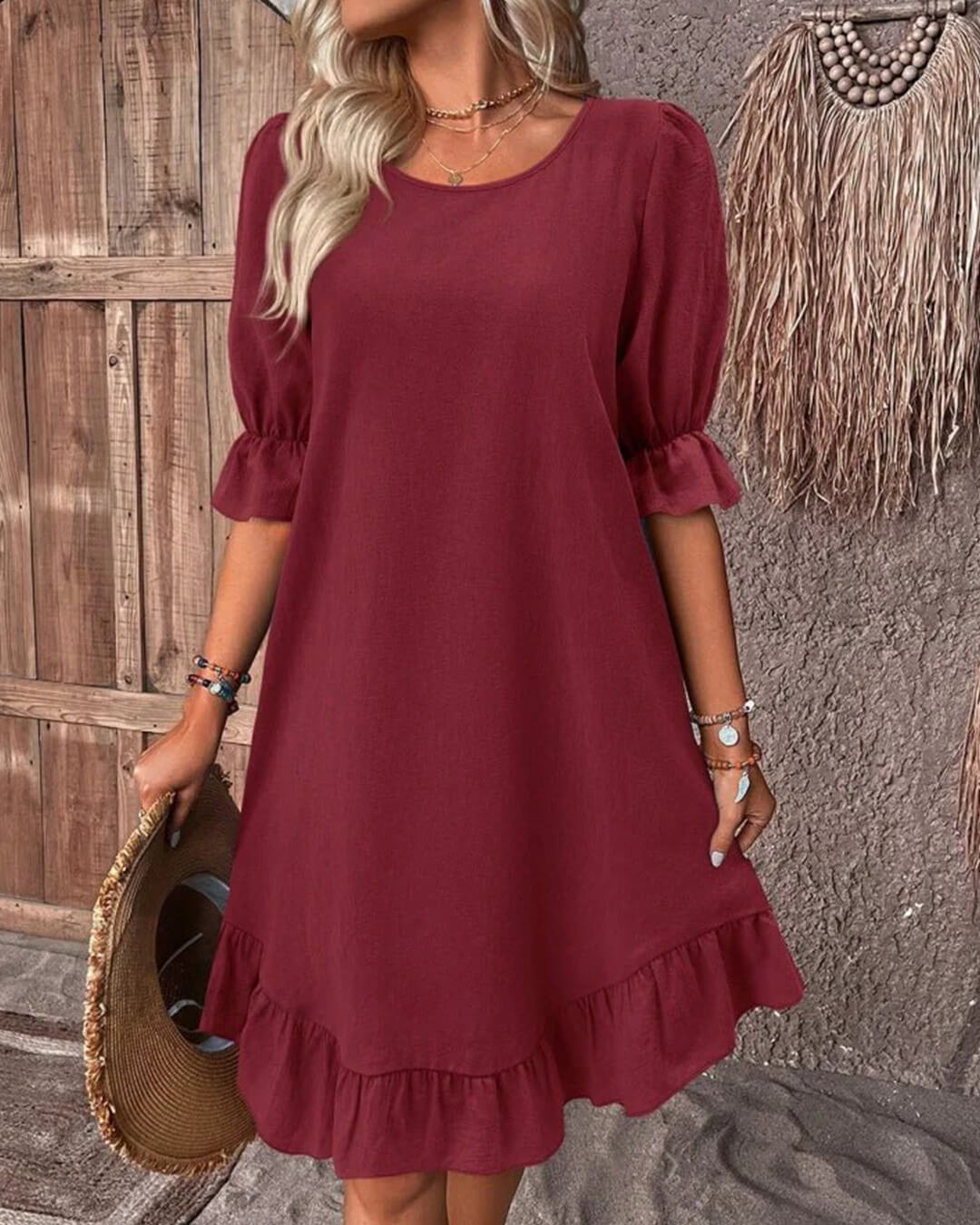 Vestido Mia de punto fruncido con bajo de volantes