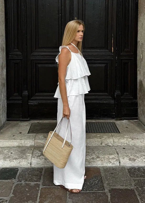 Conjunto de top fluido con volantes y pantalones de pierna ancha Mila