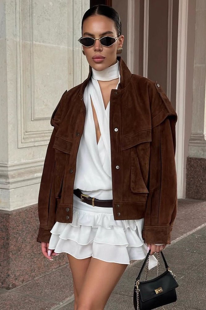 Chaqueta de ante Mila con hombros anchos
