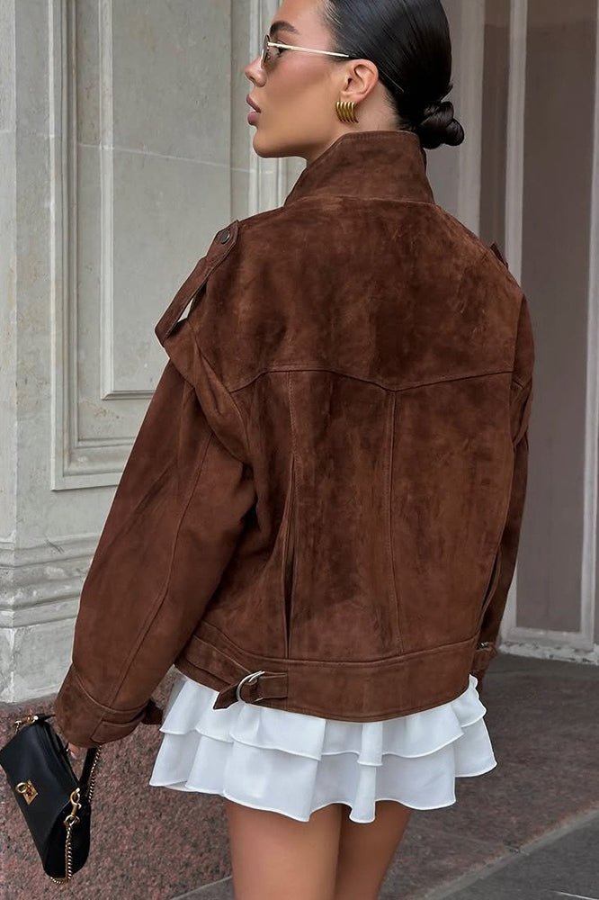 Chaqueta de ante Mila con hombros anchos