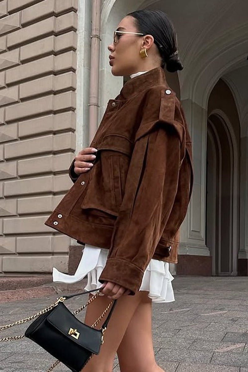 Chaqueta de ante Mila con hombros anchos