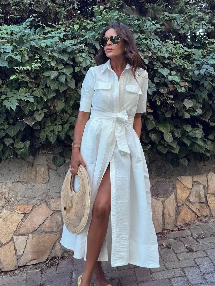 Vestido camisero con cintura anudada en lazo Mireille