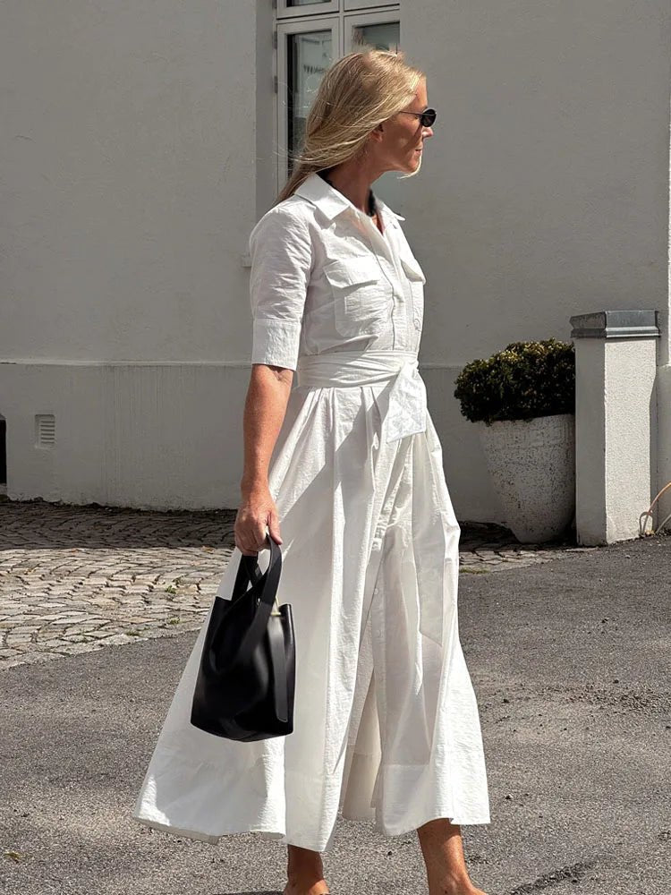 Vestido camisero con cintura anudada en lazo Mireille