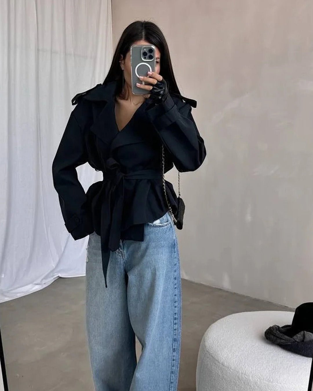 Gabardina corta Molly con cinturón