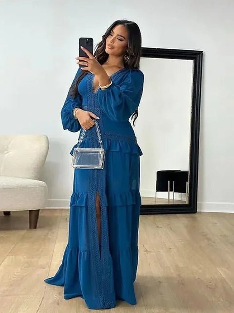 Vestido maxi con volantes y escote de pico pronunciado Molly