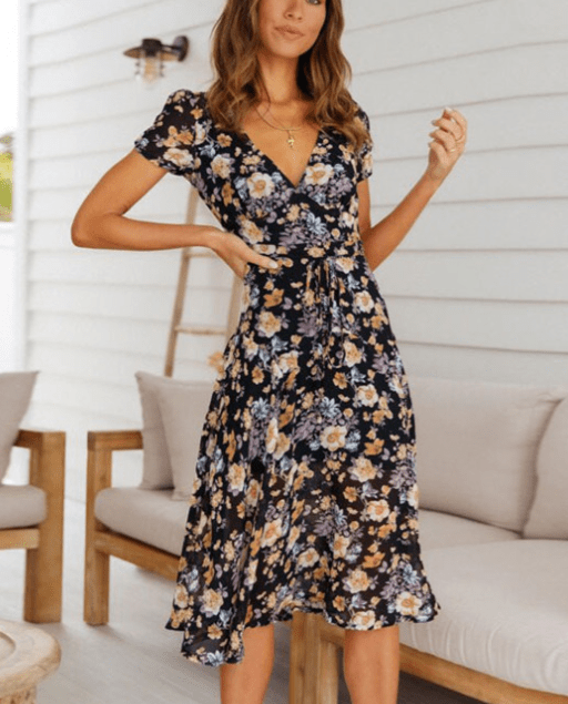 Vestido midi Mona floral con escote en V