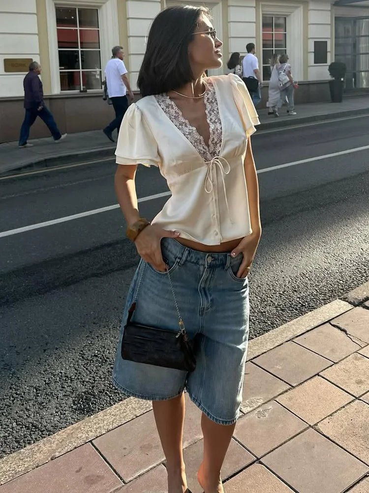 Blusa de satén con encaje Nathalie