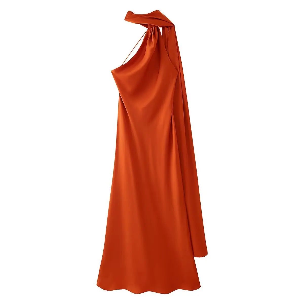 Vestido largo Neele de satén con cuello halter y espalda descubierta