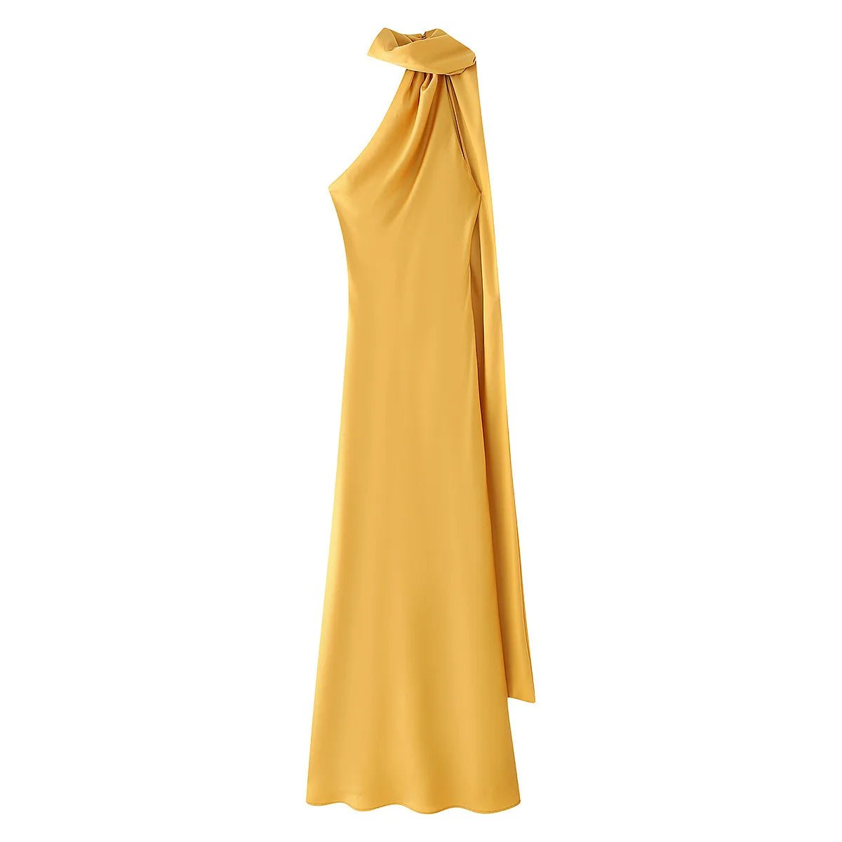 Vestido largo Neele de satén con cuello halter y espalda descubierta