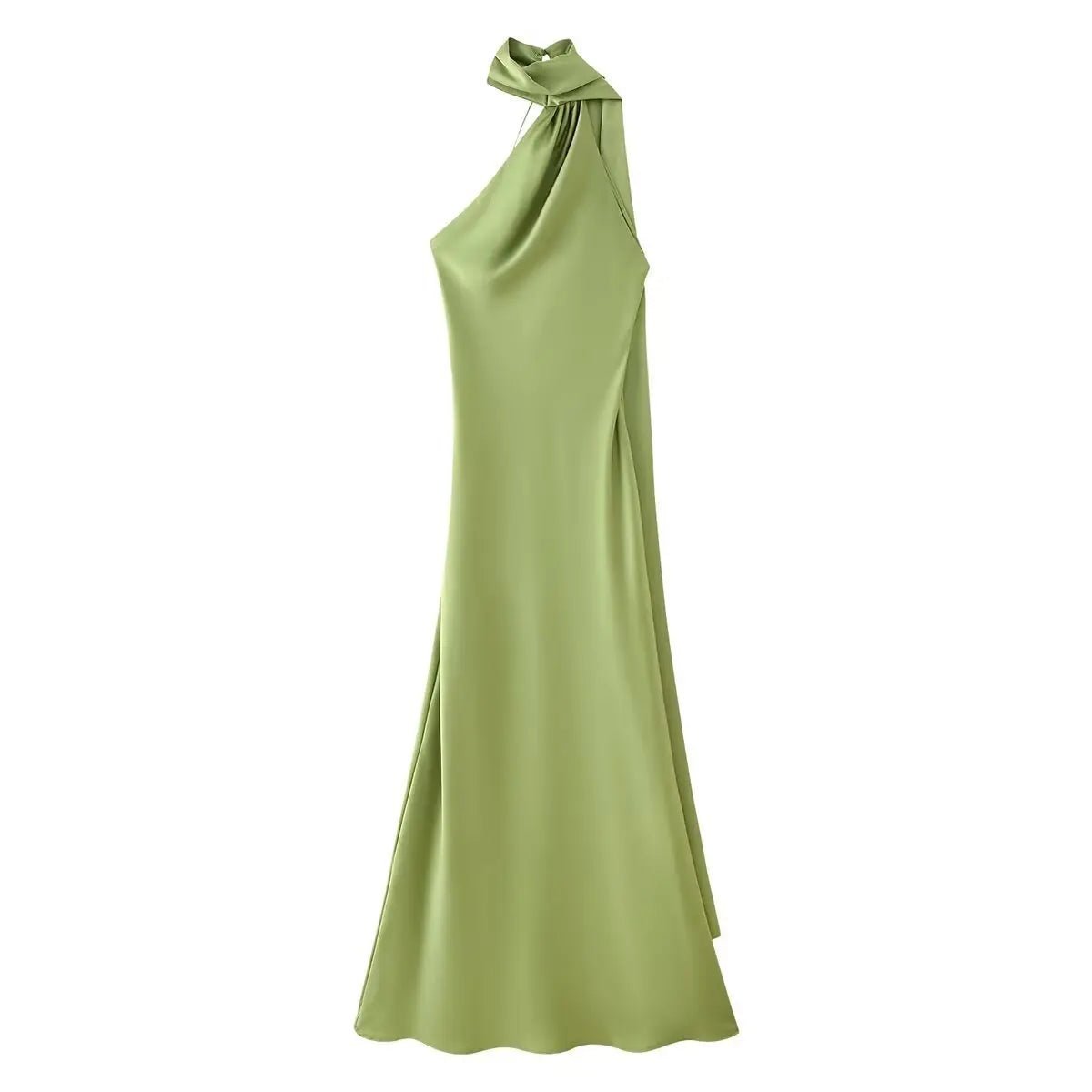 Vestido largo Neele de satén con cuello halter y espalda descubierta