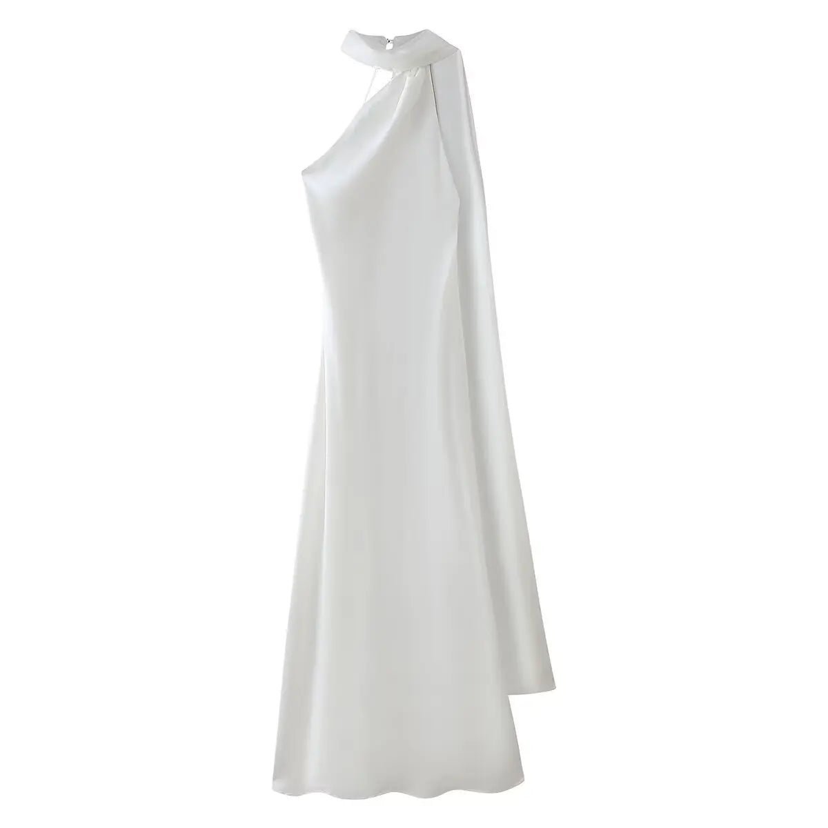 Vestido largo Neele de satén con cuello halter y espalda descubierta
