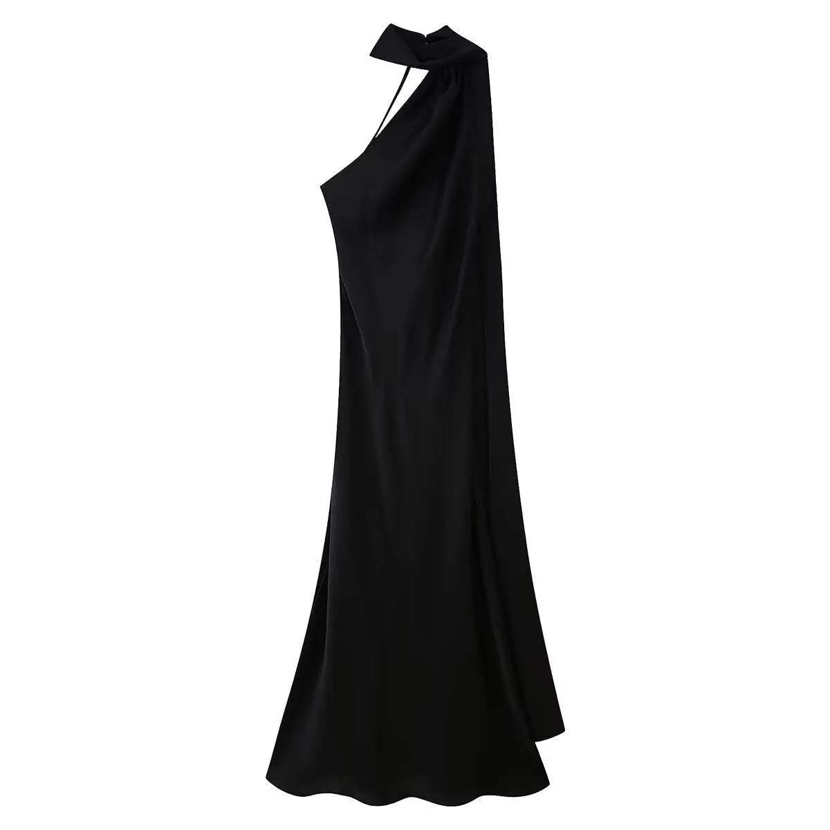 Vestido largo Neele de satén con cuello halter y espalda descubierta