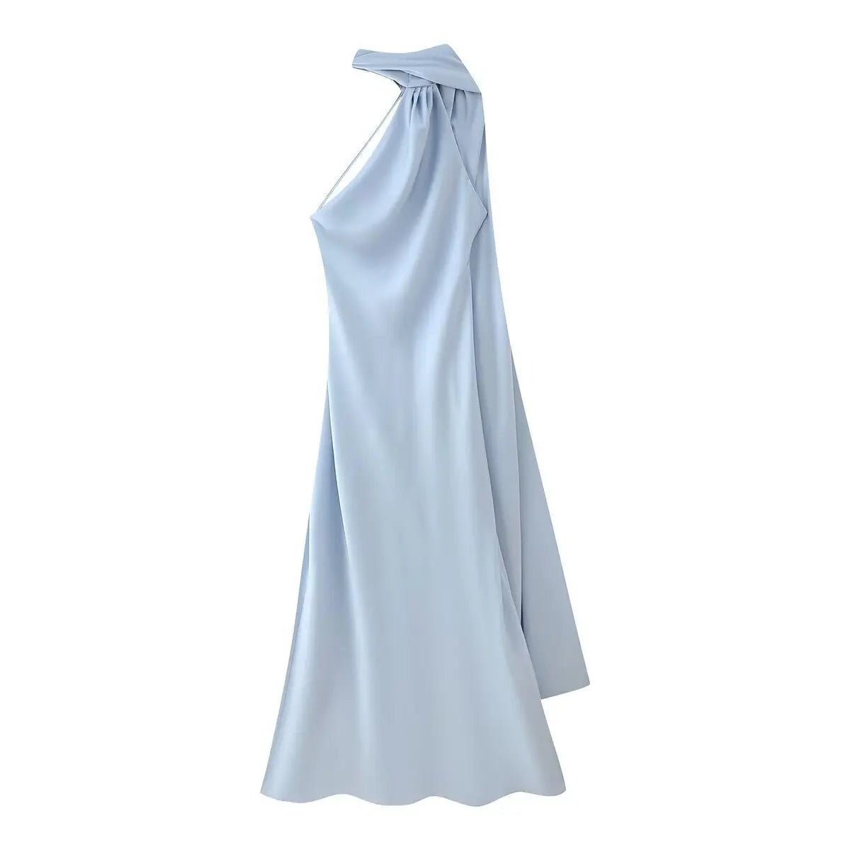 Vestido largo Neele de satén con cuello halter y espalda descubierta