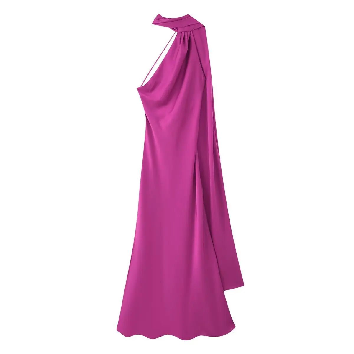 Vestido largo Neele de satén con cuello halter y espalda descubierta