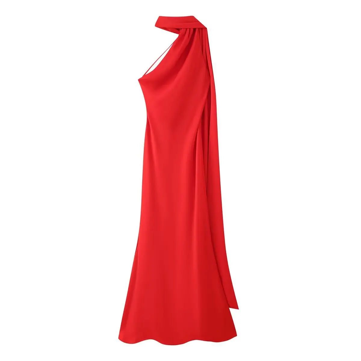 Vestido largo Neele de satén con cuello halter y espalda descubierta