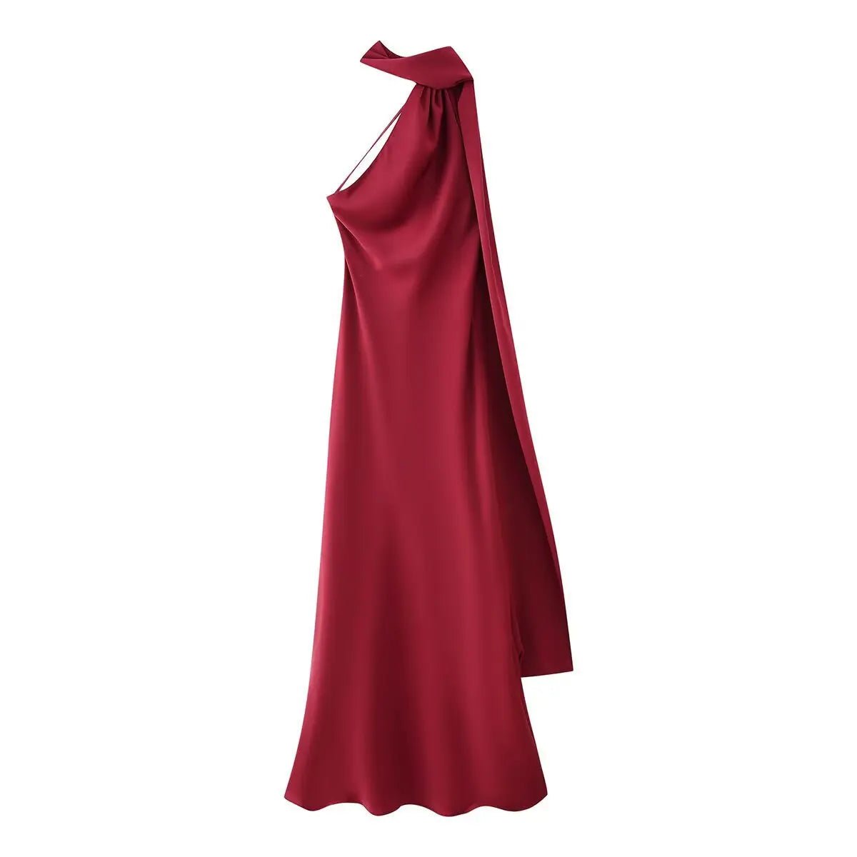 Vestido largo Neele de satén con cuello halter y espalda descubierta