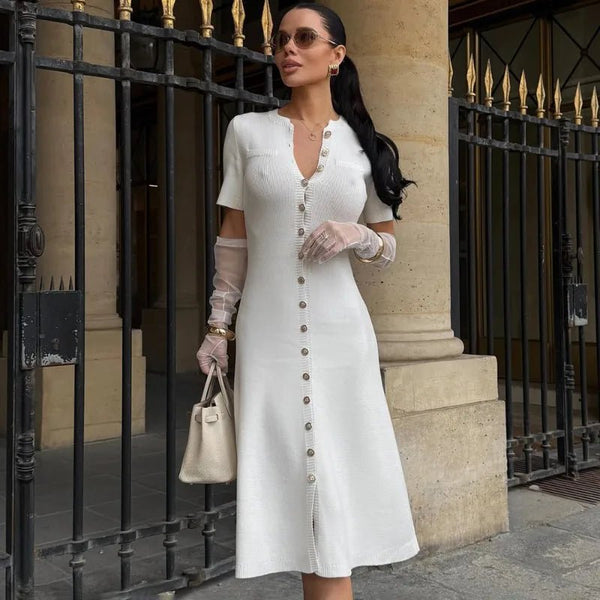 Vestido de punto acanalado con botones delanteros Nerea