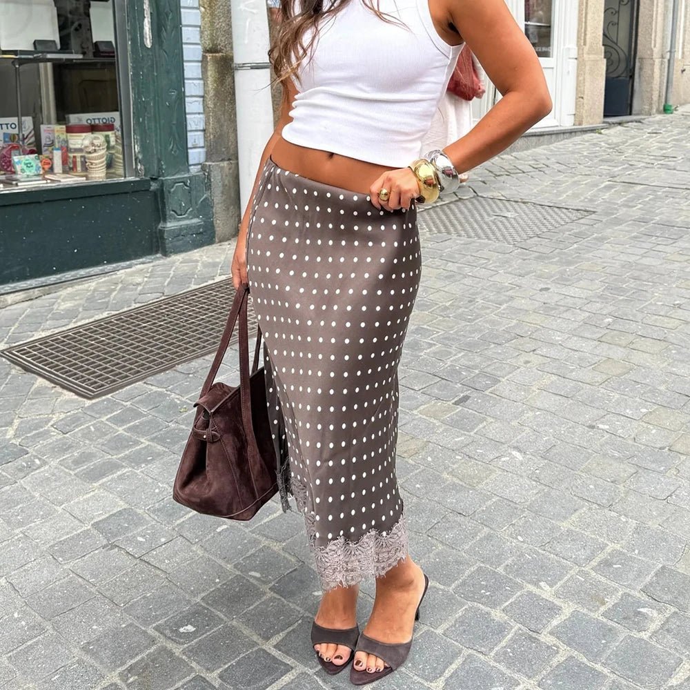 Falda midi de encaje con lunares retro Nicky