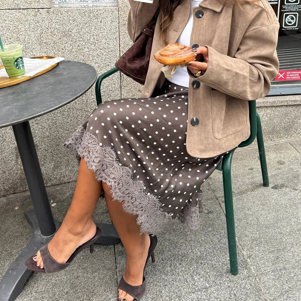 Falda midi de encaje con lunares retro Nicky