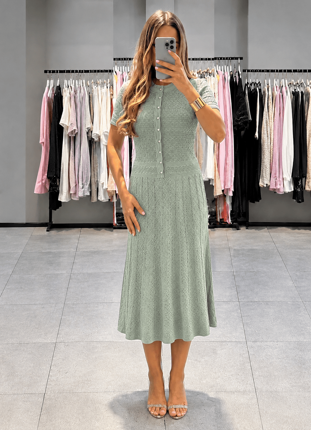 Vestido midi de punto con medio abotonado Nicole