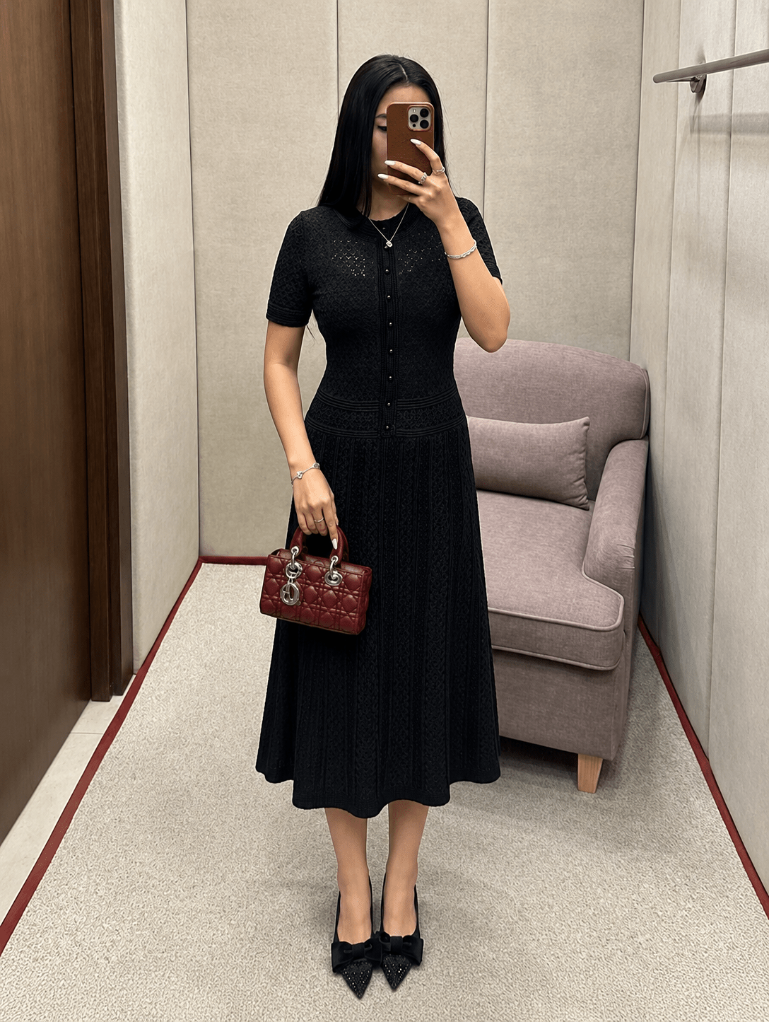 Vestido midi de punto con medio abotonado Nicole