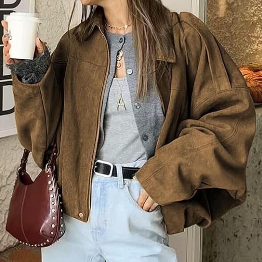 Chaqueta de ante caqui vintage Nina