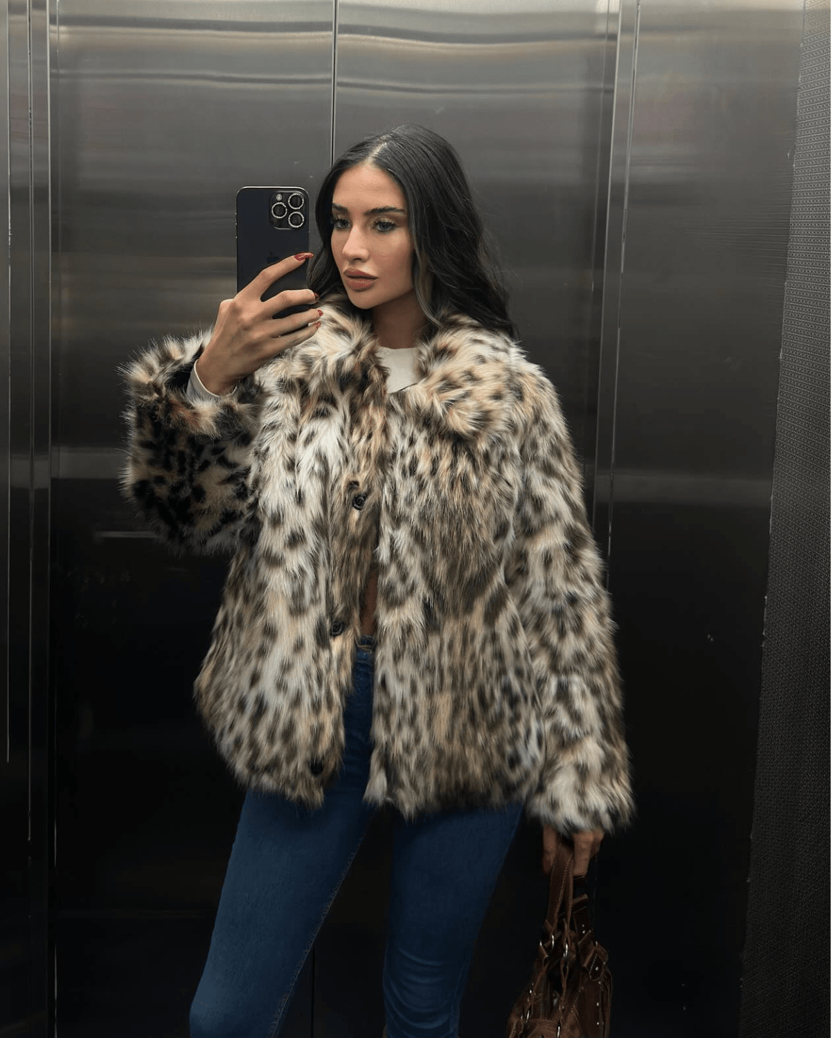 Abrigo de pelo sintético con estampado de leopardo Nora