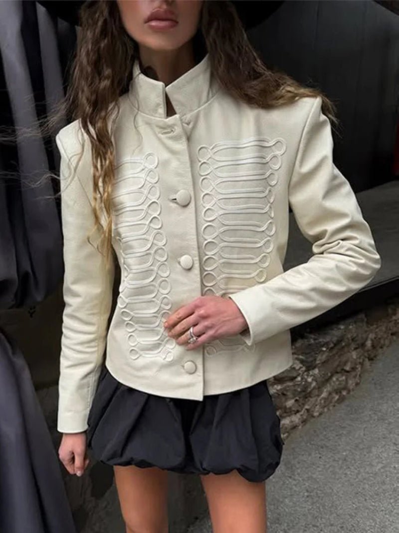 Chaqueta de cuero militar estilo Napoleón Nora