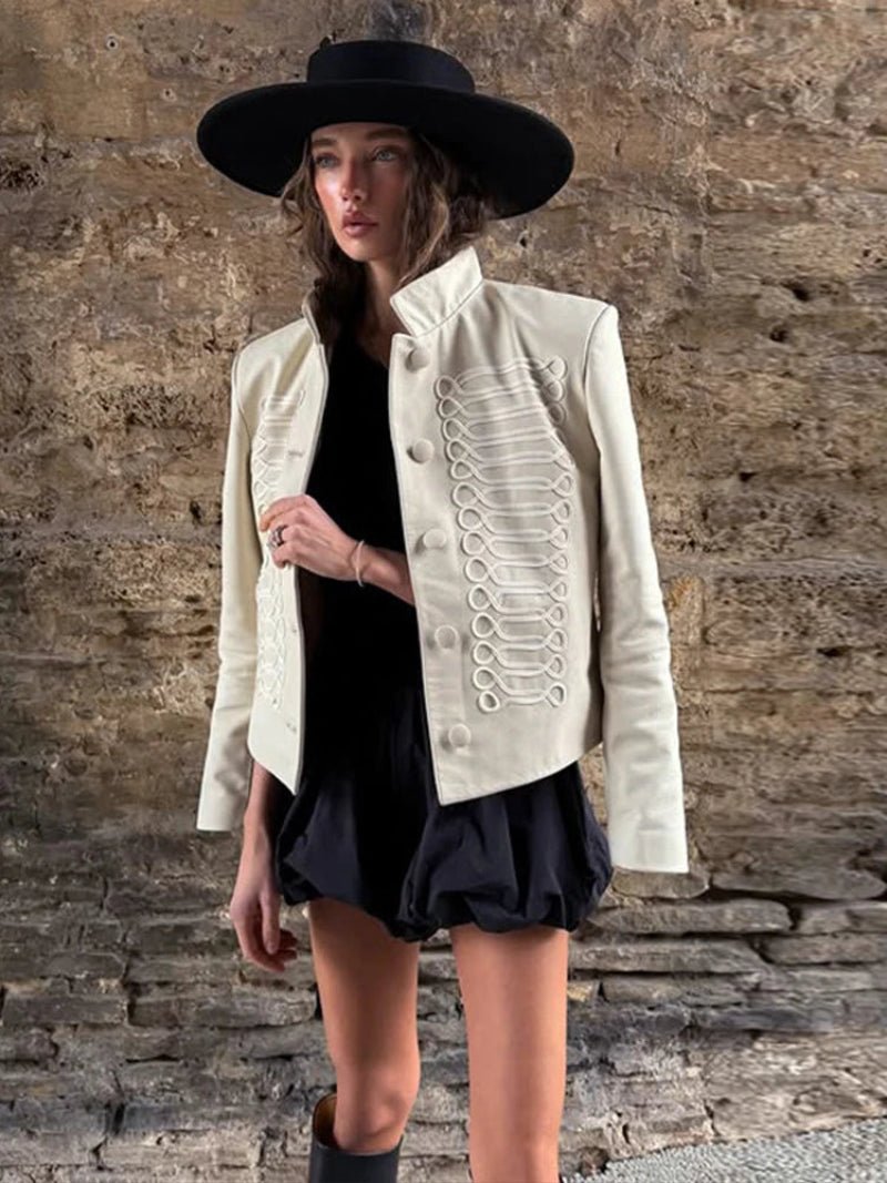 Chaqueta de cuero militar estilo Napoleón Nora