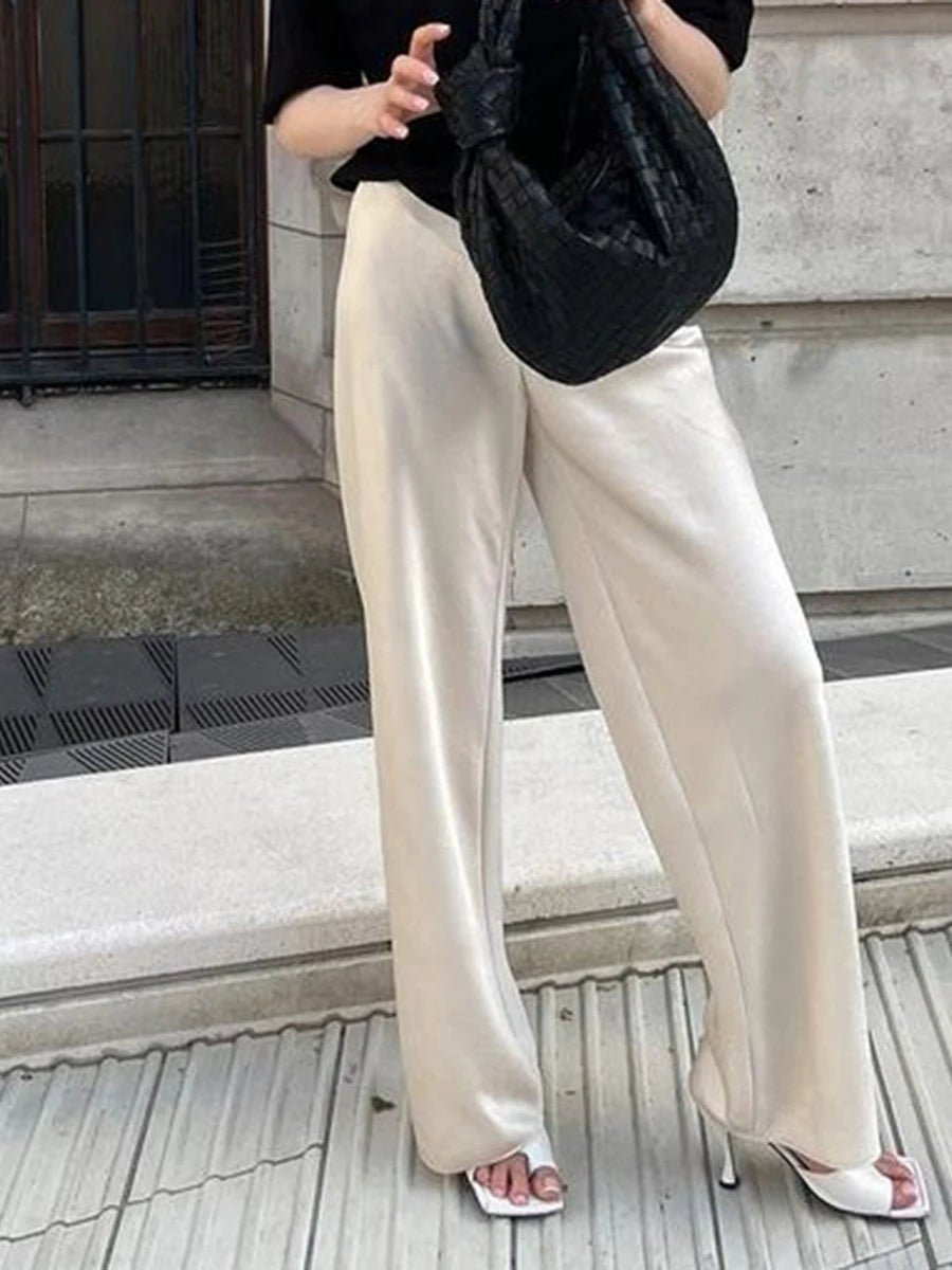Pantalones Norma de satén, cintura alta y pierna ancha