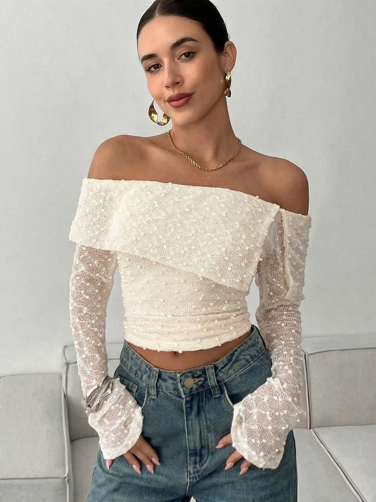 Top de hombros descubiertos con doblez Brisa