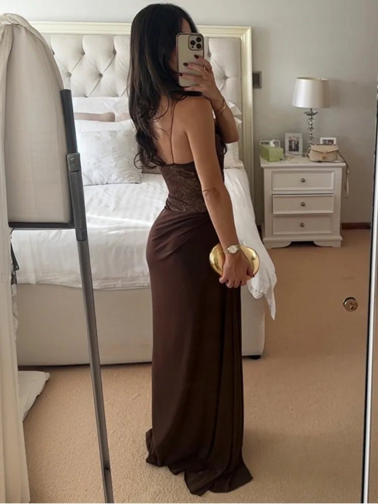 Vestido largo de encaje de un solo hombro Olga