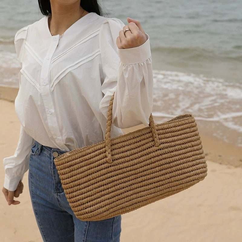 Bolso de mano de paja tejido a mano Olivia