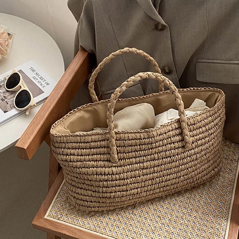 Bolso de mano de paja tejido a mano Olivia
