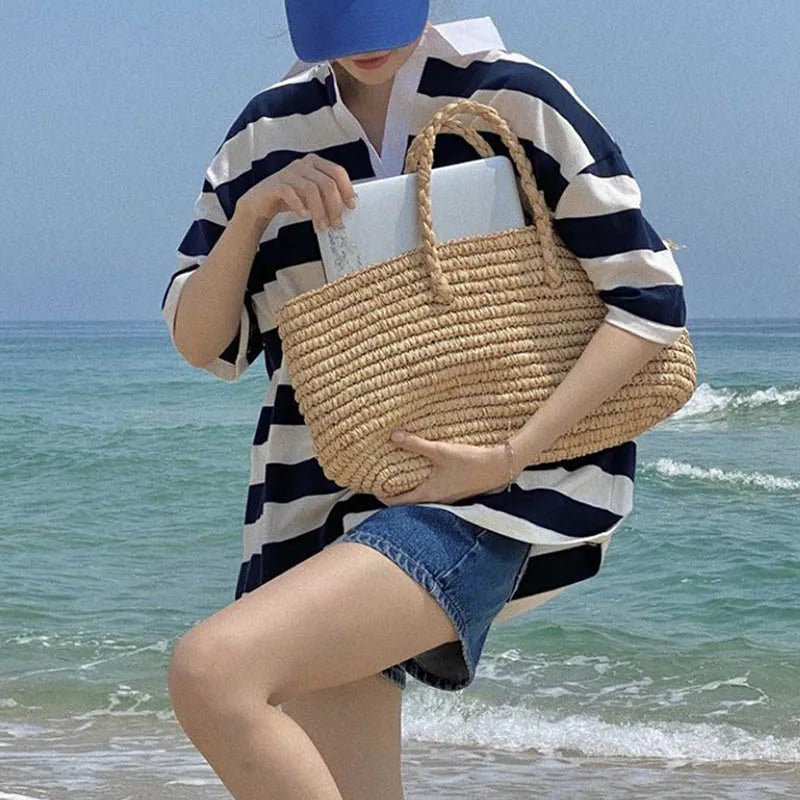Bolso de mano de paja tejido a mano Olivia