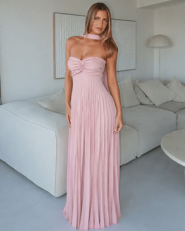 Vestido largo de malla con pañuelo Olivia