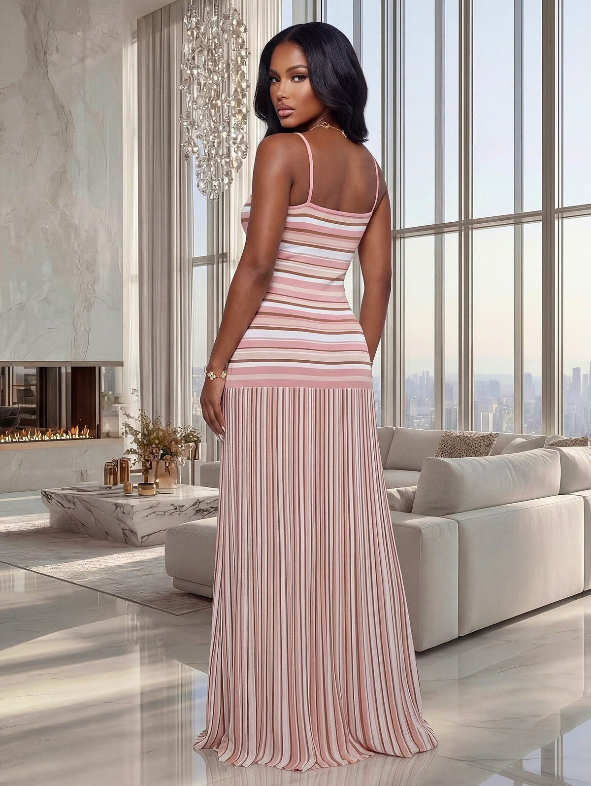 Vestido largo de tirantes finos a rayas Olivia
