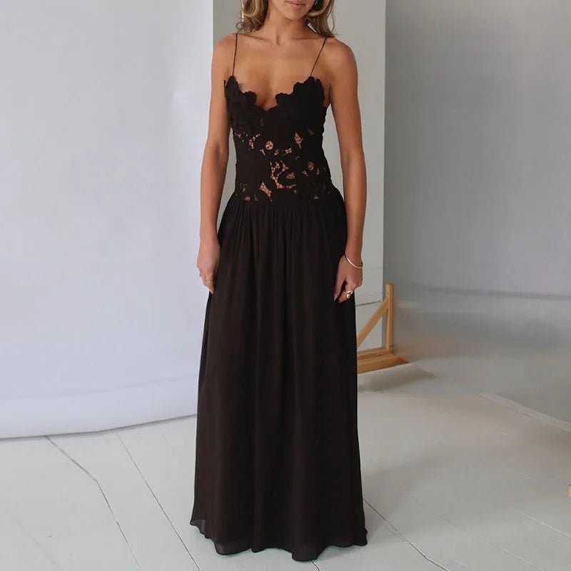 Vestido halter de encaje y malla Orla