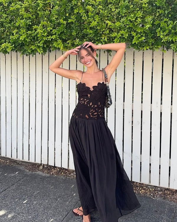 Vestido halter de encaje y malla Orla