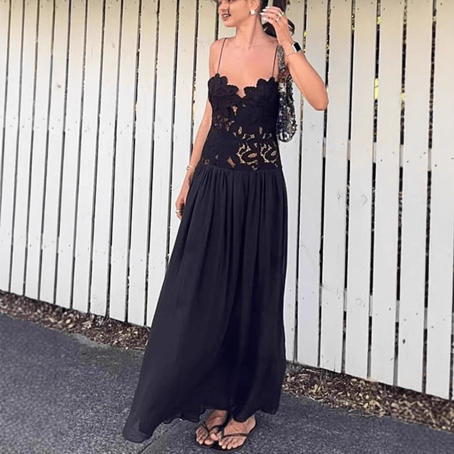 Vestido halter de encaje y malla Orla