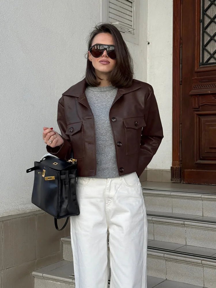 Chaqueta corta de imitación de cuero Rachelle